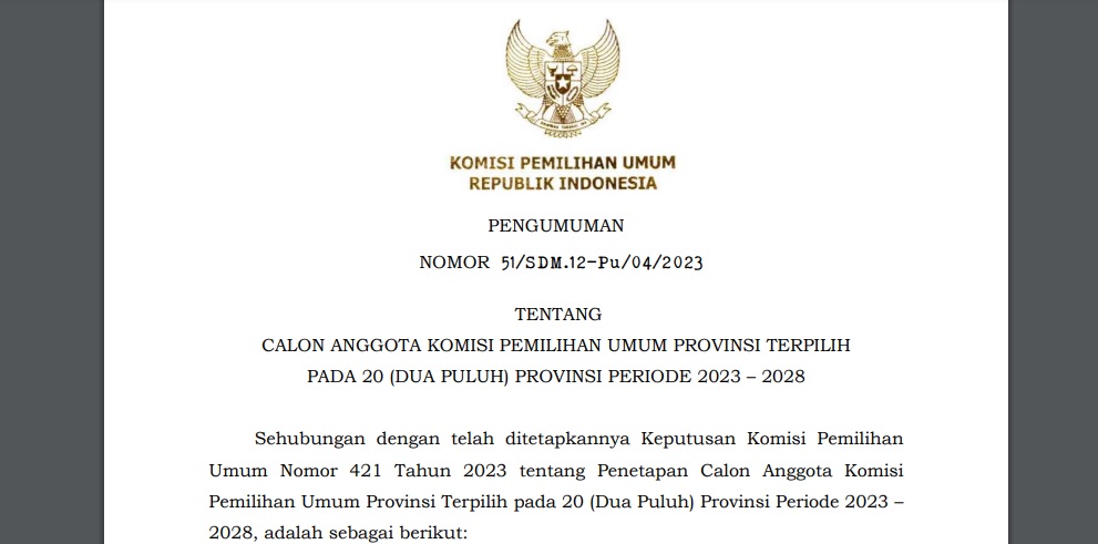 PENGUMUMAN! Ini 5 Nama dan Sosok Komisioner KPU Provinsi Bengkulu Terpilih Periode 2023/2028