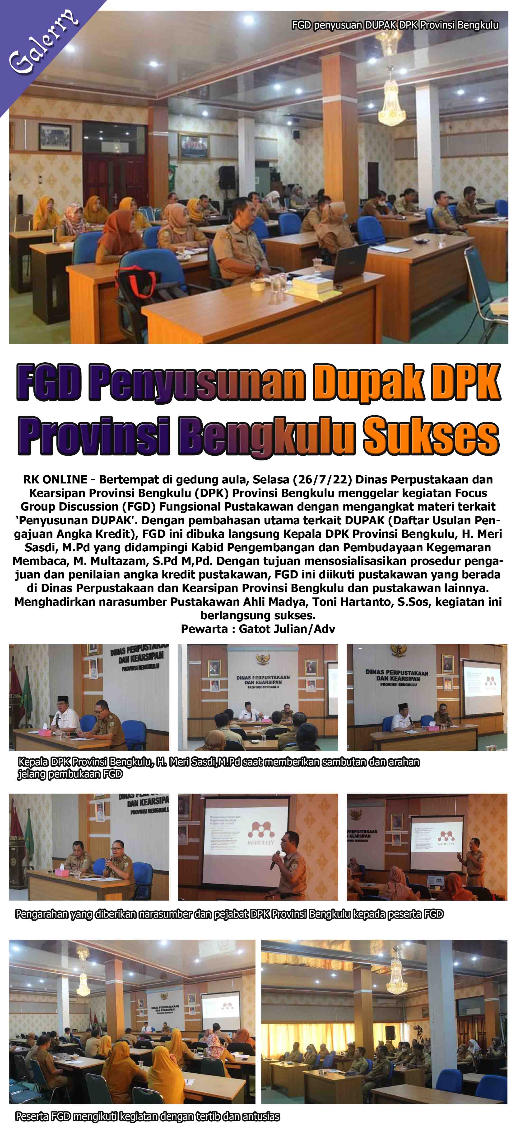 FGD Penyusunan Dupak DPK Provinsi Bengkulu Sukses