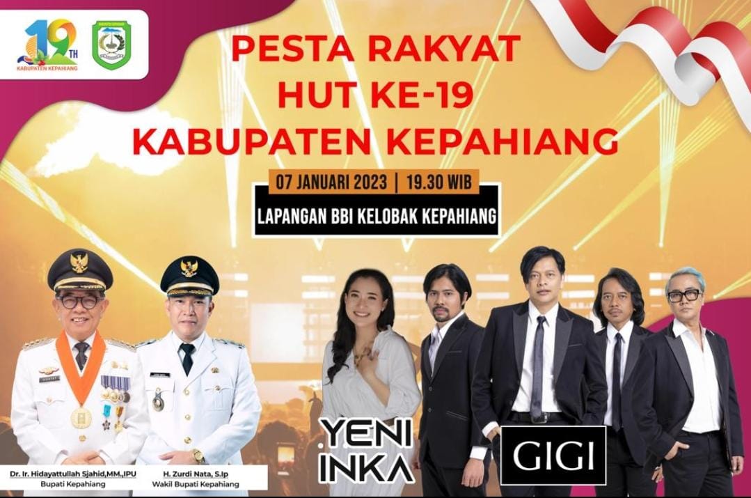 Kolaborasi Artis Dangdut Yeni Inka dan Arman Maulana Gigi Band Meriahkan Malam Puncak HUT Kabupaten Kepahiang