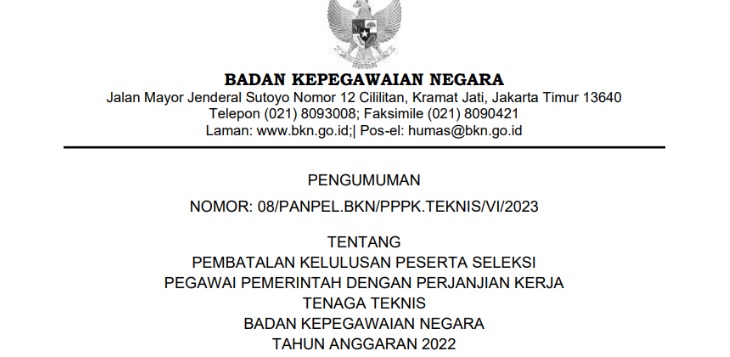 Cek Sekarang, BKN Umumkan Pembatalan Kelulusan Peserta Seleksi PPPK Teknis, Ini Daftarnya!