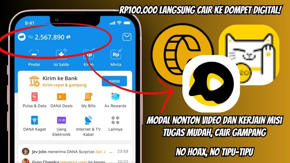 Cair Rp100.000 ke Saldo DANA Gratis Lewat 3 Aplikasi Penghasil Uang Ini!