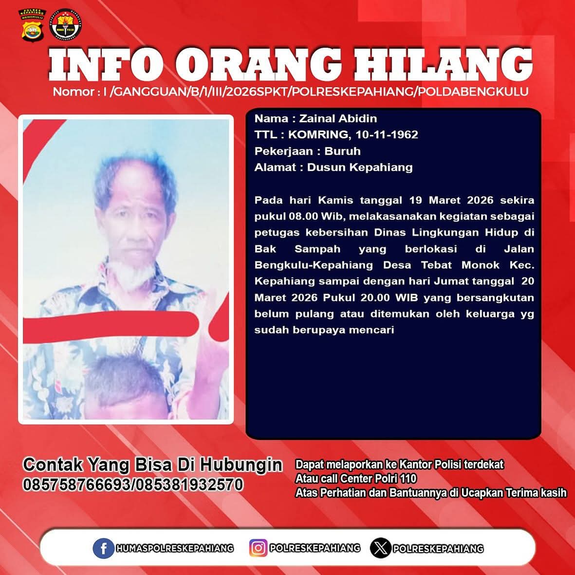 Petugas Kebersihan Dinas LH Dilaporkan Hilang!