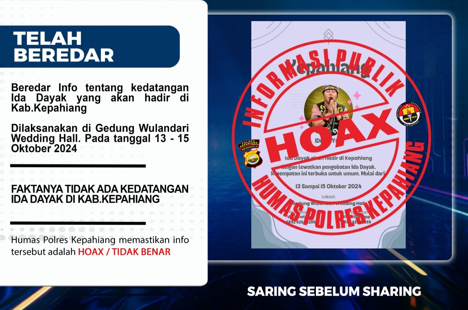 Ida Dayak Dikabarkan Datang ke Kepahiang Oktober Ini, Polres Kepahiang: HOAX!