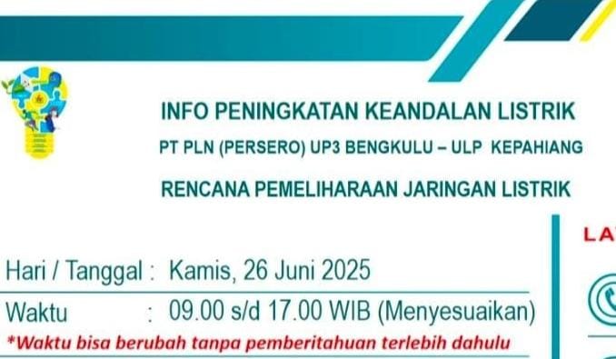 Pemeliharaan Jaringan, Listrik di 8 Kecamatan Kabupaten Kepahiang Padam