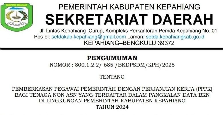 Ditenggat Sampai 25 Juli, Ini Sederet Ketentuan Dalam Pemberkasan PPPK Kepahiang, Wajib Diunduh!