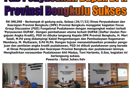 FGD Penyusunan Dupak DPK Provinsi Bengkulu Sukses