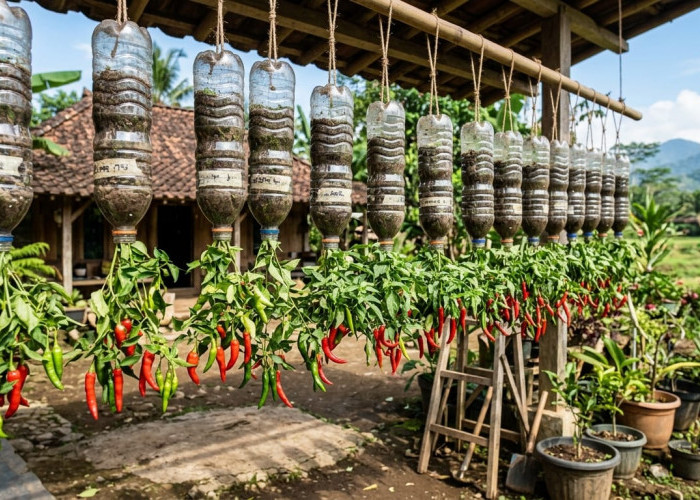 Dari Botol Plastik Bekas dan Tali Rafia, Begini Cara Buat Kebun Cabai Gantung!