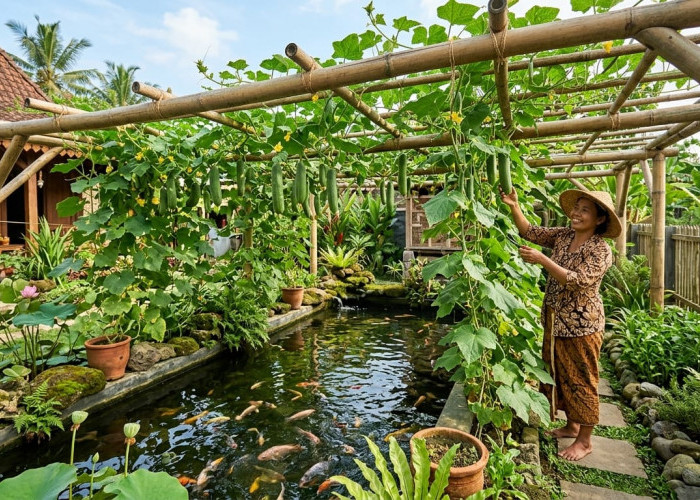 Estetik dan Produktif, Ini 3 Inspirasi Kebun Mentimum Rambat Diatas Kolam Ikan