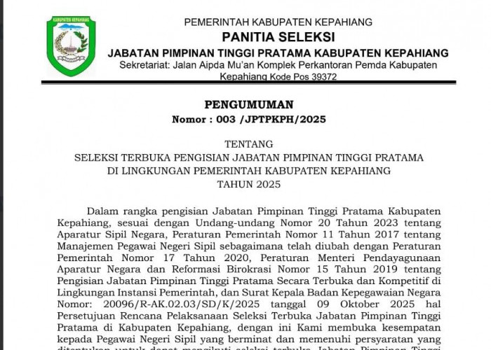 9 Jabatan Kepala OPD Resmi Dilelang, Daftarnya Via Online!