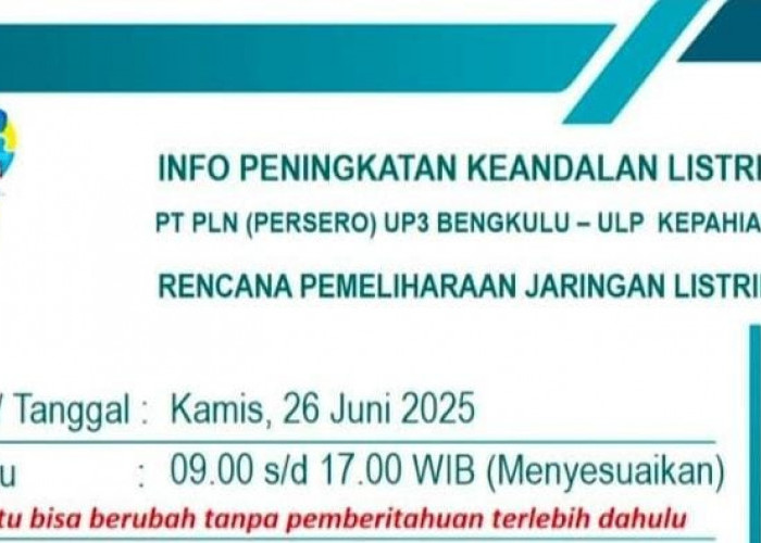 Pemeliharaan Jaringan, Listrik di 8 Kecamatan Kabupaten Kepahiang Padam