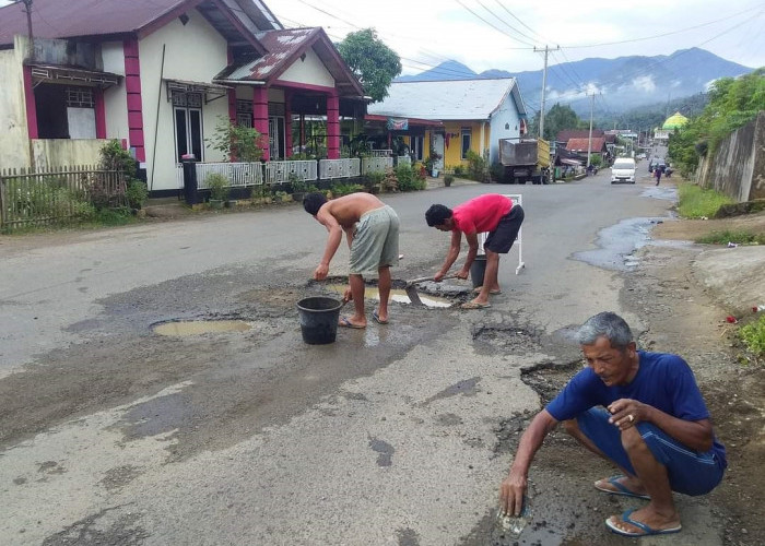 Tak Kunjung Diperbaiki, Warga Tambal  Jalan Provinsi