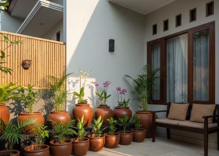 5 Desain Teras Rumah Kecil Jadi Taman Santai dengan Pot Tanah Liat