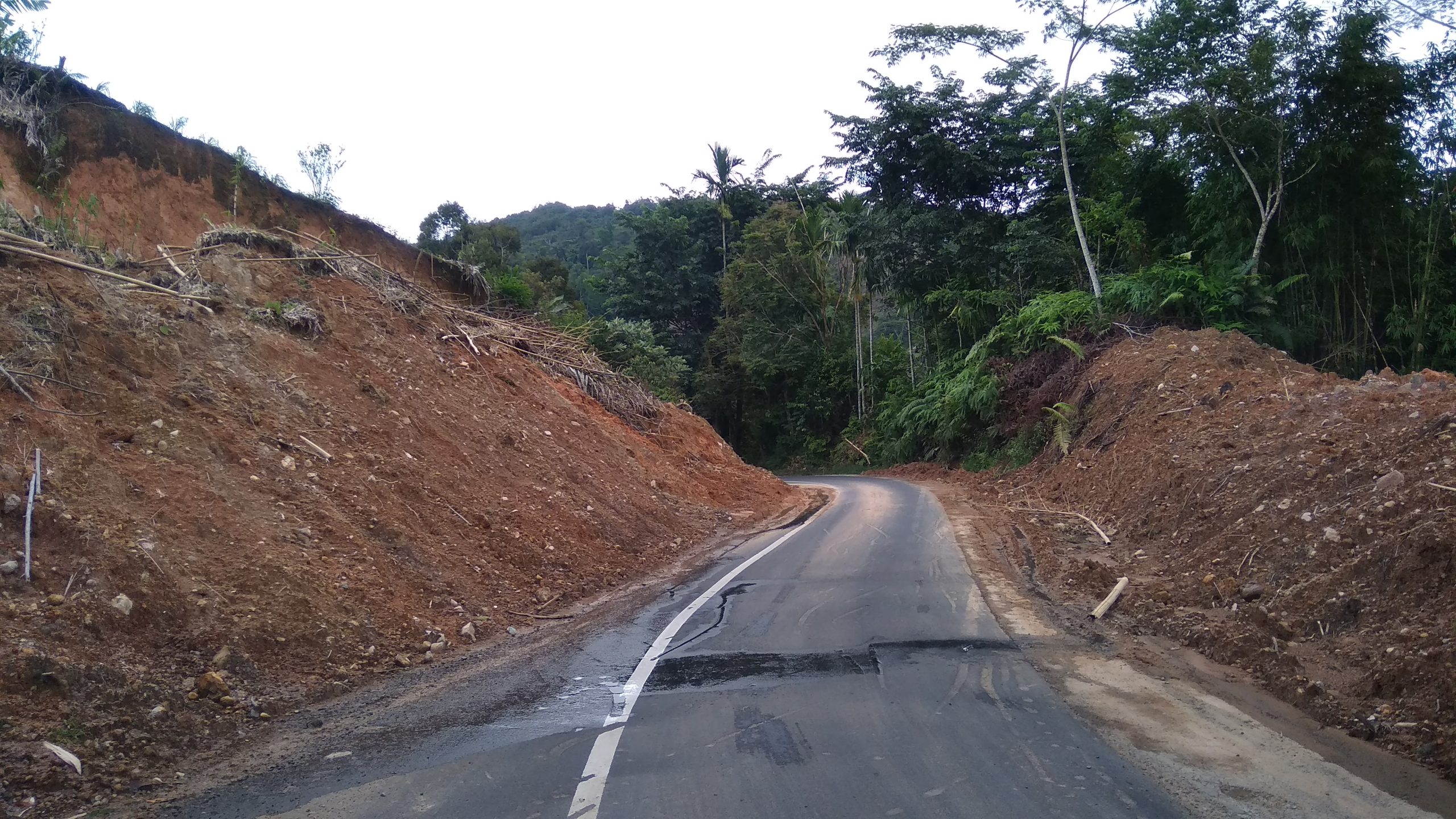 Material Longsor Dibiarkan Tutup Sebagian Badan Jalan