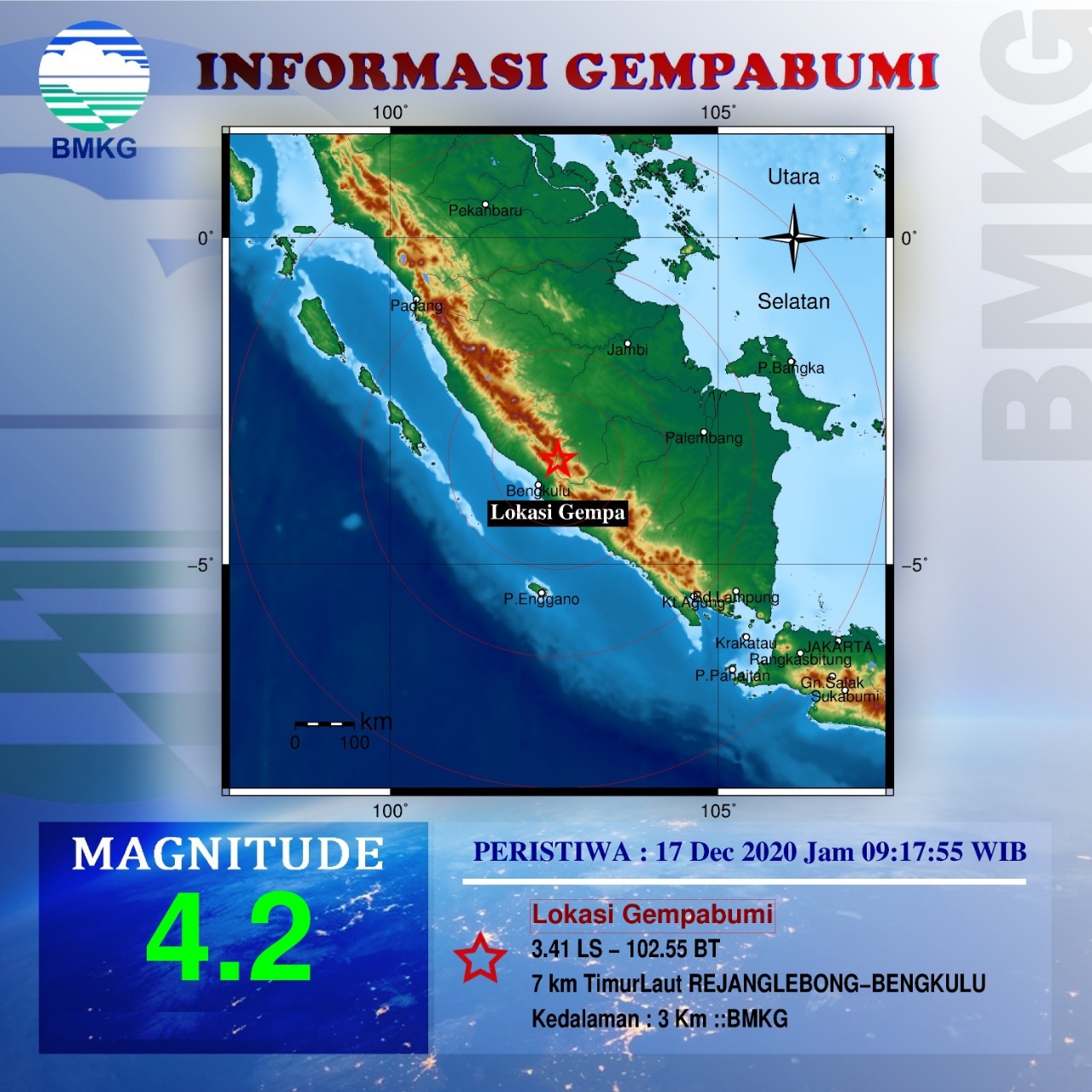 Dalam Waktu 10 Jam Terjadi 7 Kali Gempa Berpusat di Rejang Lebong