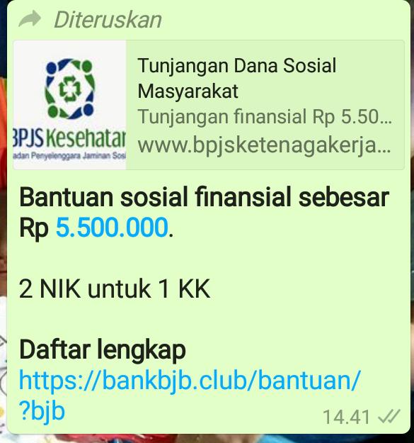 Informasi Bansos Rp 5,5 Juta dari BPJS Kesehatan Dipastikan Hoax