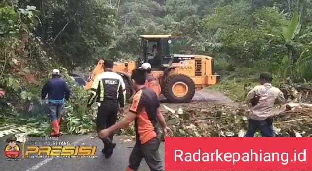 Satlantas Polres Kepahiang dan BPBD Evakuasi Material Longsor dan Pohon Tumbang di Jalur Gunung